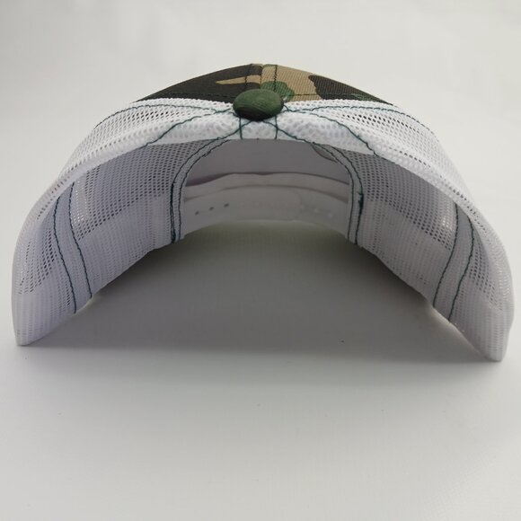 Camo And White Mesh Snapback Red Man Patch Curved Bill Hat - Picture 4 of 4